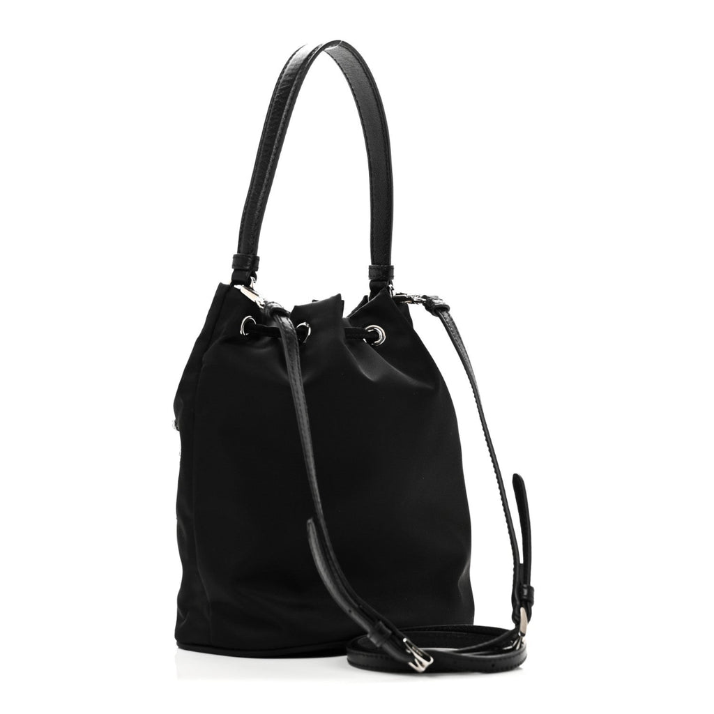 Tessuto Saffiano Ricamo Sequin Crystal Embellished Mini Re-Edition 1978 Bucket Bag Black