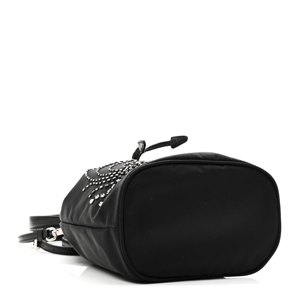 Tessuto Saffiano Ricamo Sequin Crystal Embellished Mini Re-Edition 1978 Bucket Bag Black