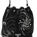 Tessuto Saffiano Ricamo Sequin Crystal Embellished Mini Re-Edition 1978 Bucket Bag Black