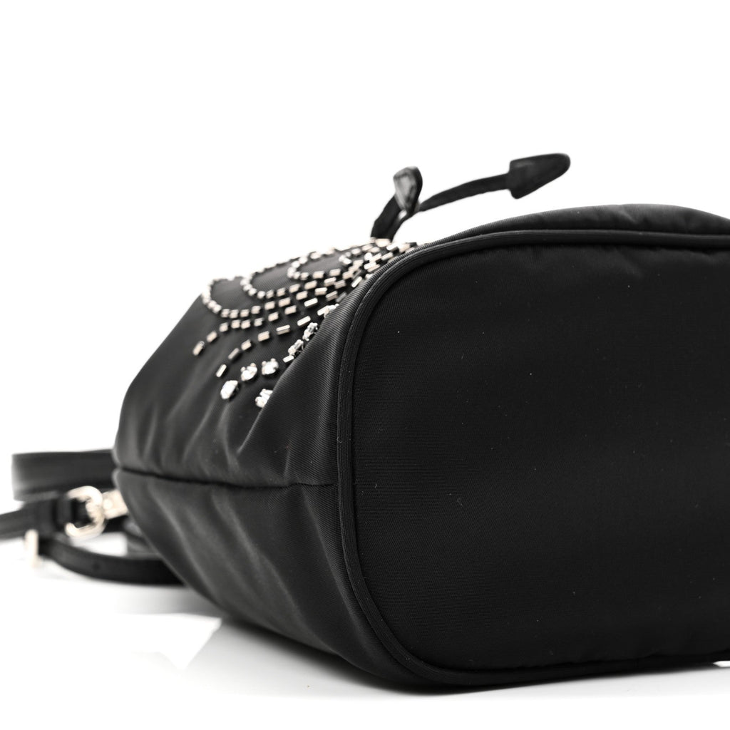 Tessuto Saffiano Ricamo Sequin Crystal Embellished Mini Re-Edition 1978 Bucket Bag Black