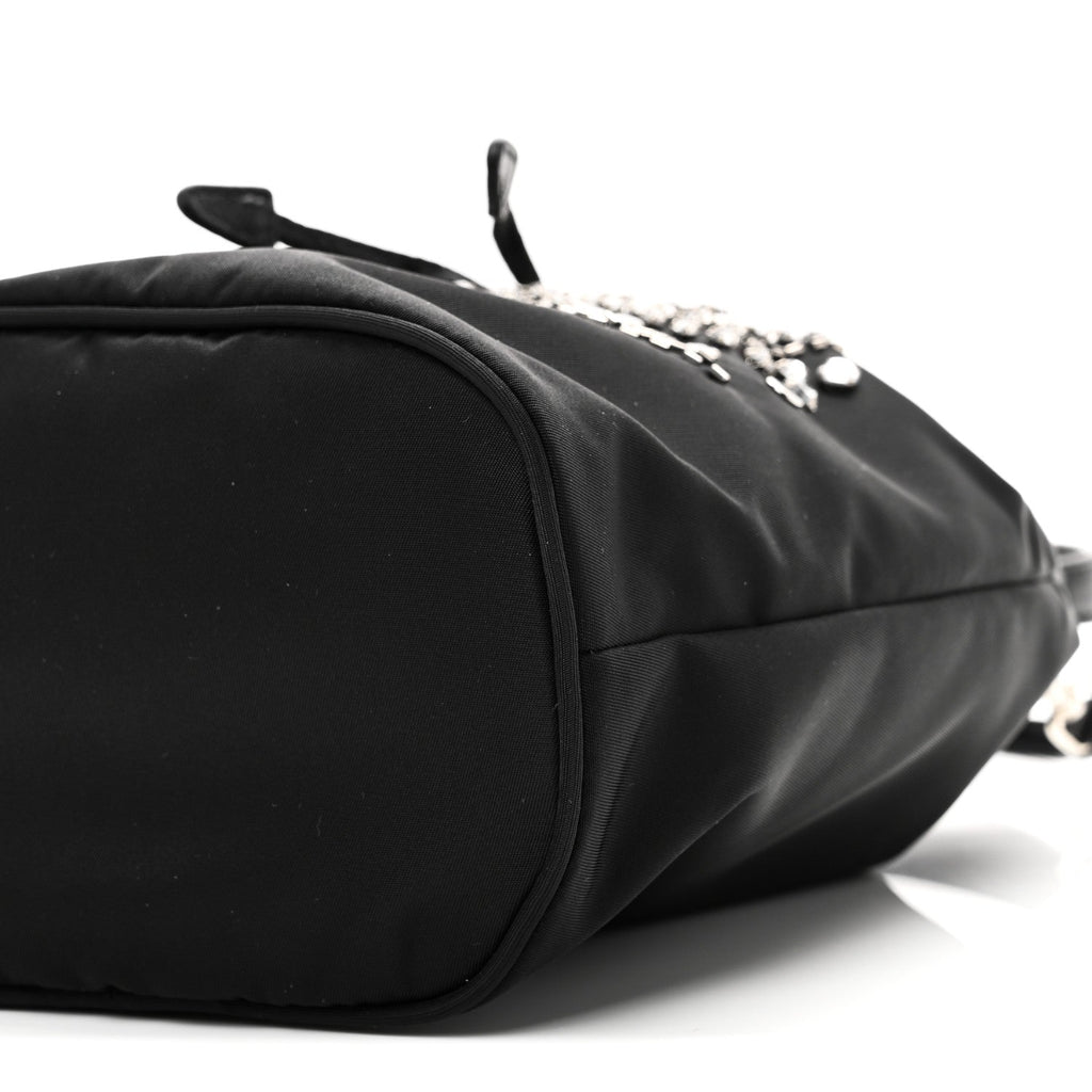 Tessuto Saffiano Ricamo Sequin Crystal Embellished Mini Re-Edition 1978 Bucket Bag Black