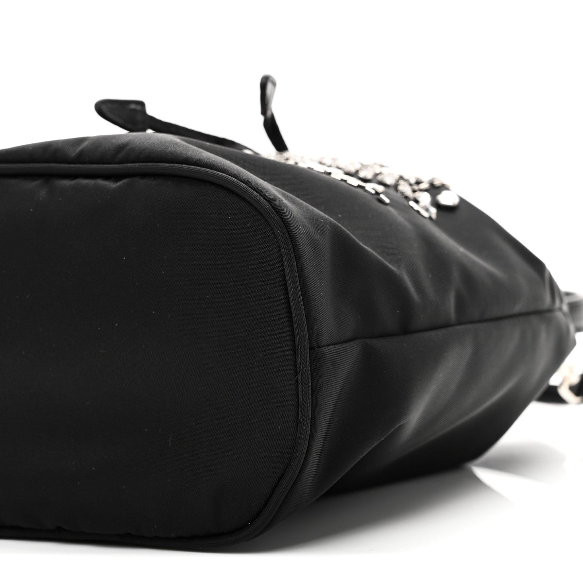 Tessuto Saffiano Ricamo Sequin Crystal Embellished Mini Re-Edition 1978 Bucket Bag Black