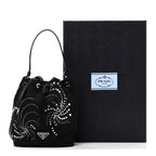 Tessuto Saffiano Ricamo Sequin Crystal Embellished Mini Re-Edition 1978 Bucket Bag Black