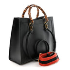 Textured Dollar Calfskin Web Medium Diana Tote Bag Black Dusty Grey