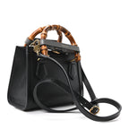Textured Dollar Calfskin Web Mini Diana Tote Bag Black Dusty Grey