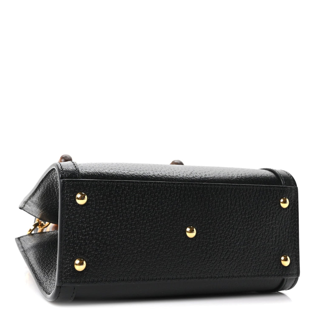 Textured Dollar Calfskin Web Mini Diana Tote Bag Black Dusty Grey