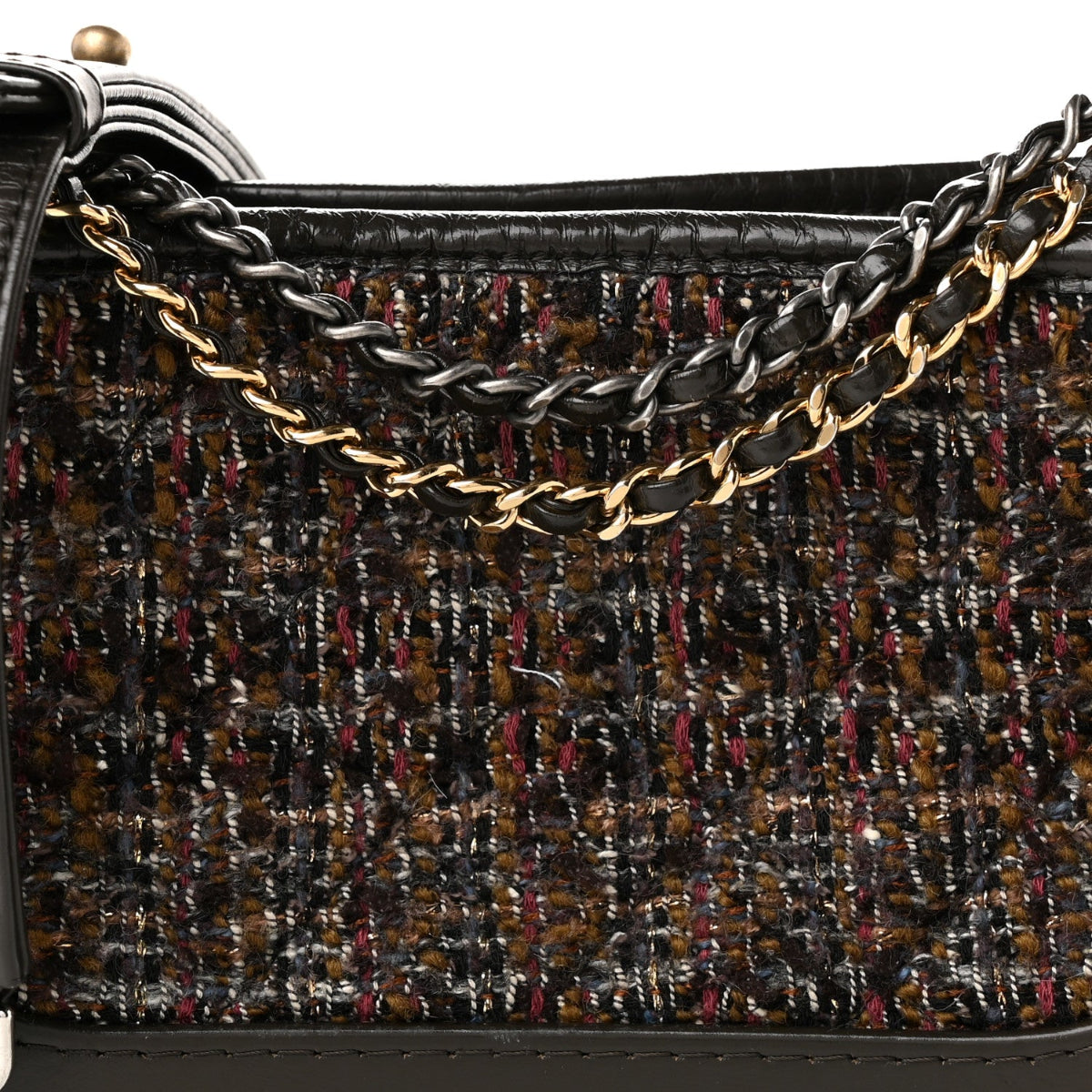 Tweed Calfskin Quilted Small Gabrielle Hobo Brown