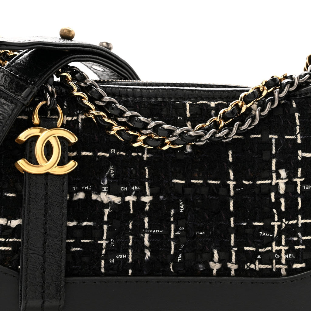 Tweed Calfskin Small Gabrielle Hobo Black White