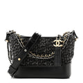 Tweed Calfskin Small Gabrielle Hobo Black
