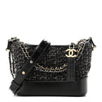 Tweed Calfskin Small Gabrielle Hobo Black