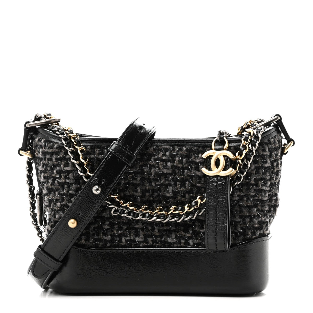 Tweed Calfskin Small Gabrielle Hobo Black