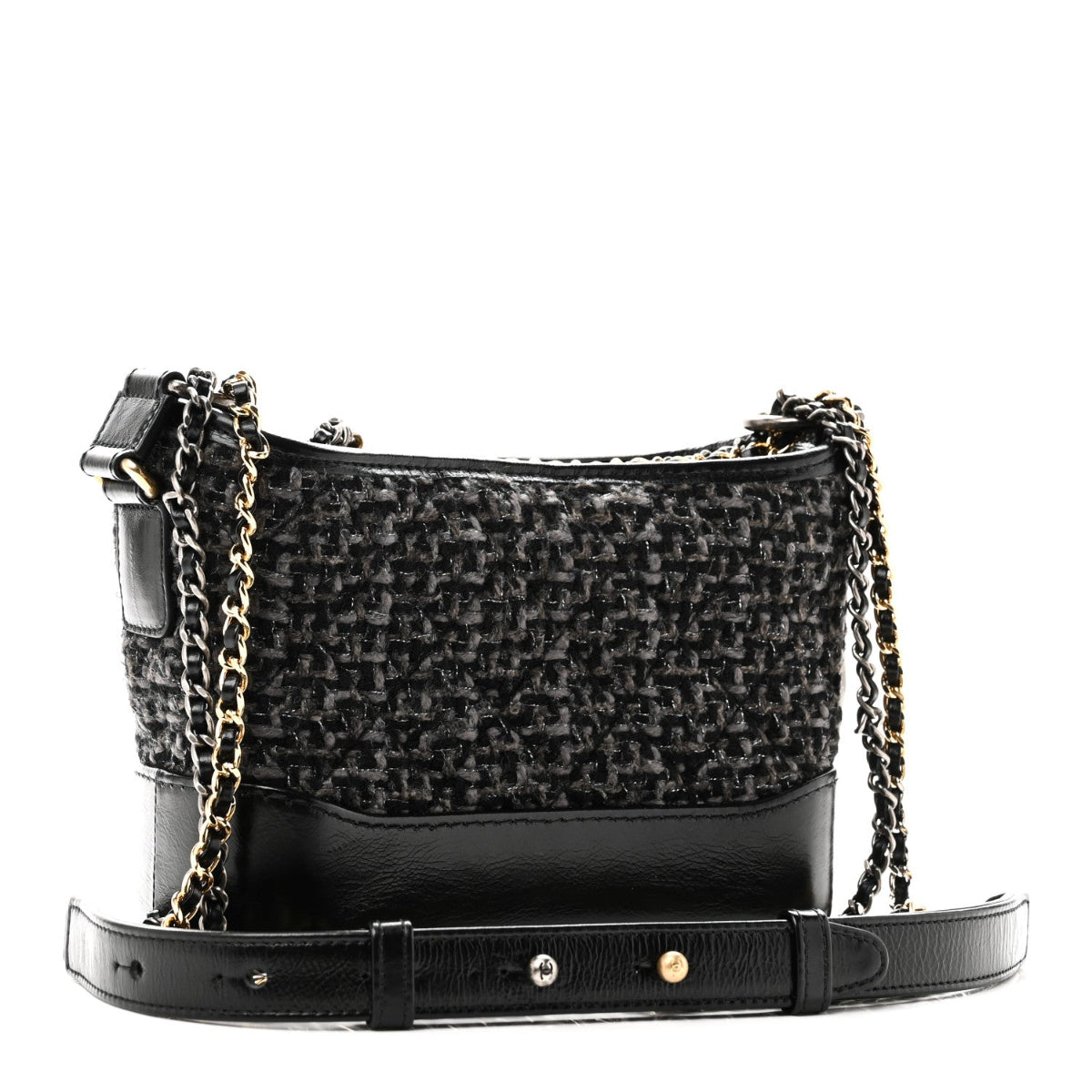Tweed Calfskin Small Gabrielle Hobo Black