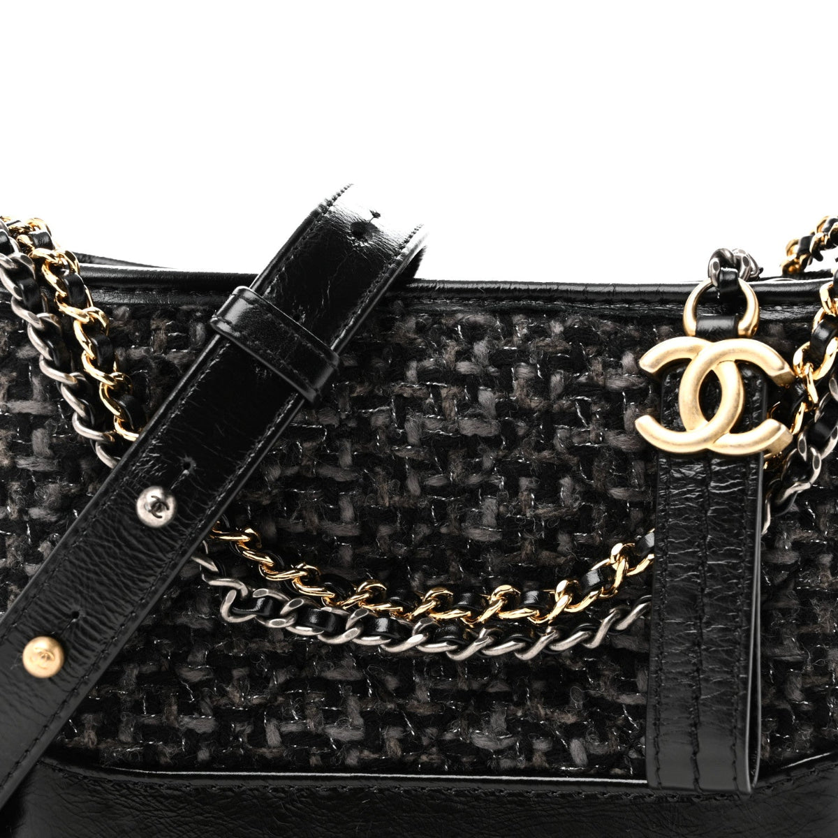 Tweed Calfskin Small Gabrielle Hobo Black