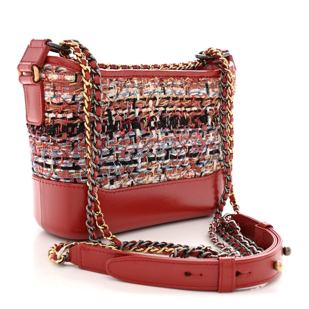 Tweed Calfskin Small Gabrielle Hobo Red