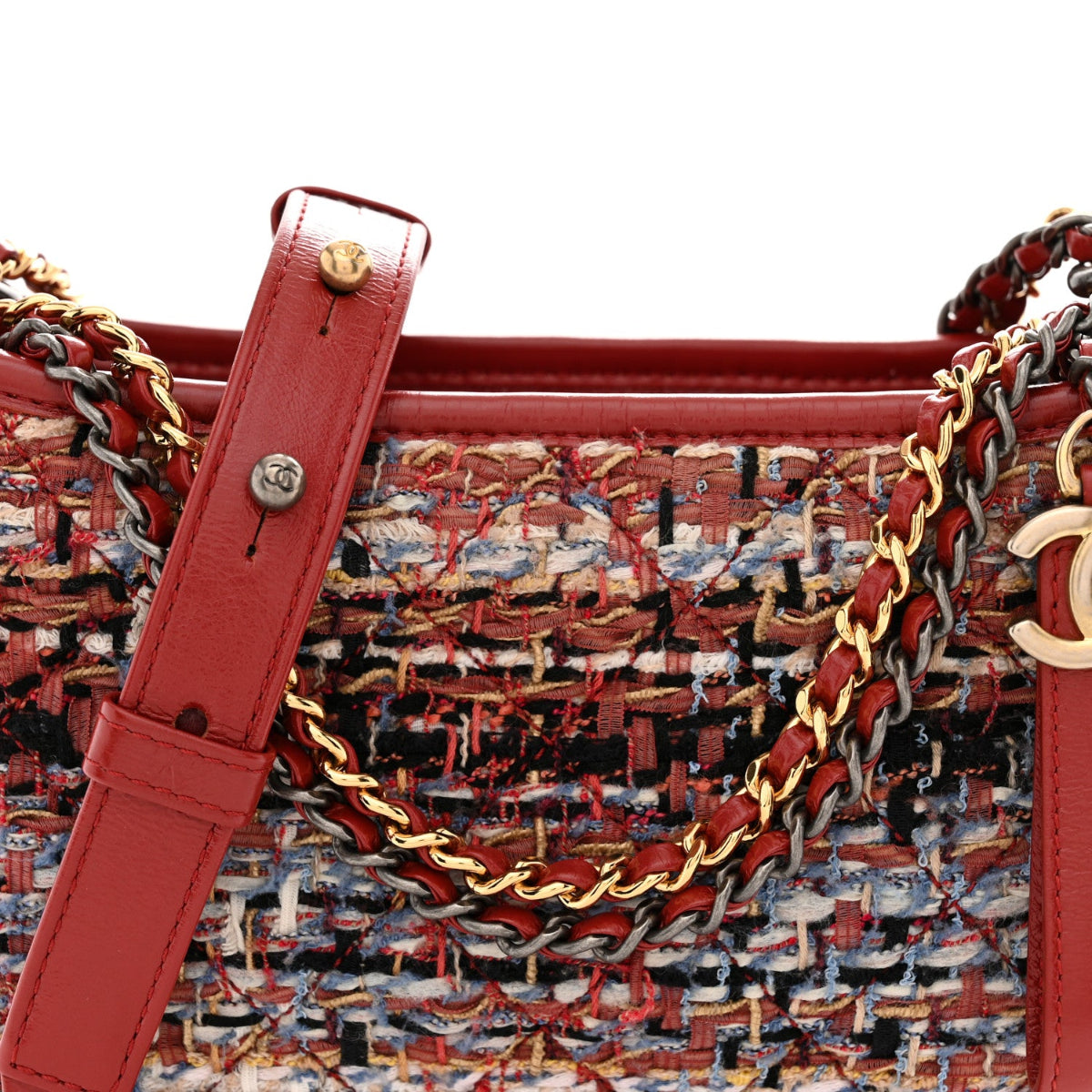 Tweed Calfskin Small Gabrielle Hobo Red