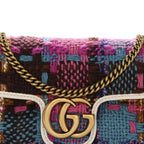 Tweed Calfskin Spicy Check Super Mini GG Marmont Shoulder Bag Pink Multicolor Mystic White