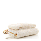 Tweed Quilted Bow Flap Card Holder On Chain White
