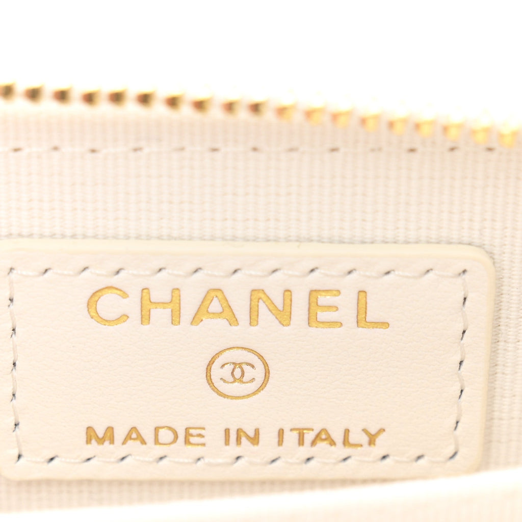 Tweed Quilted Bow Flap Card Holder On Chain White