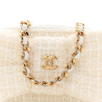 Tweed Quilted Bow Flap Card Holder On Chain White