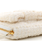Tweed Quilted Bow Flap Card Holder On Chain White