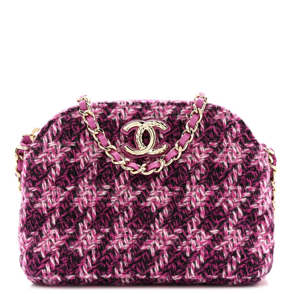 Tweed Quilted Mini Clutch With Chain Purple