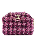 Tweed Quilted Mini Clutch With Chain Purple