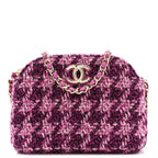 Tweed Quilted Mini Clutch With Chain Purple