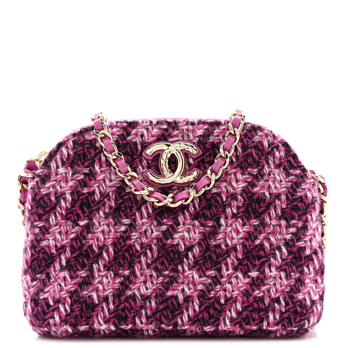 Tweed Quilted Mini Clutch With Chain Purple