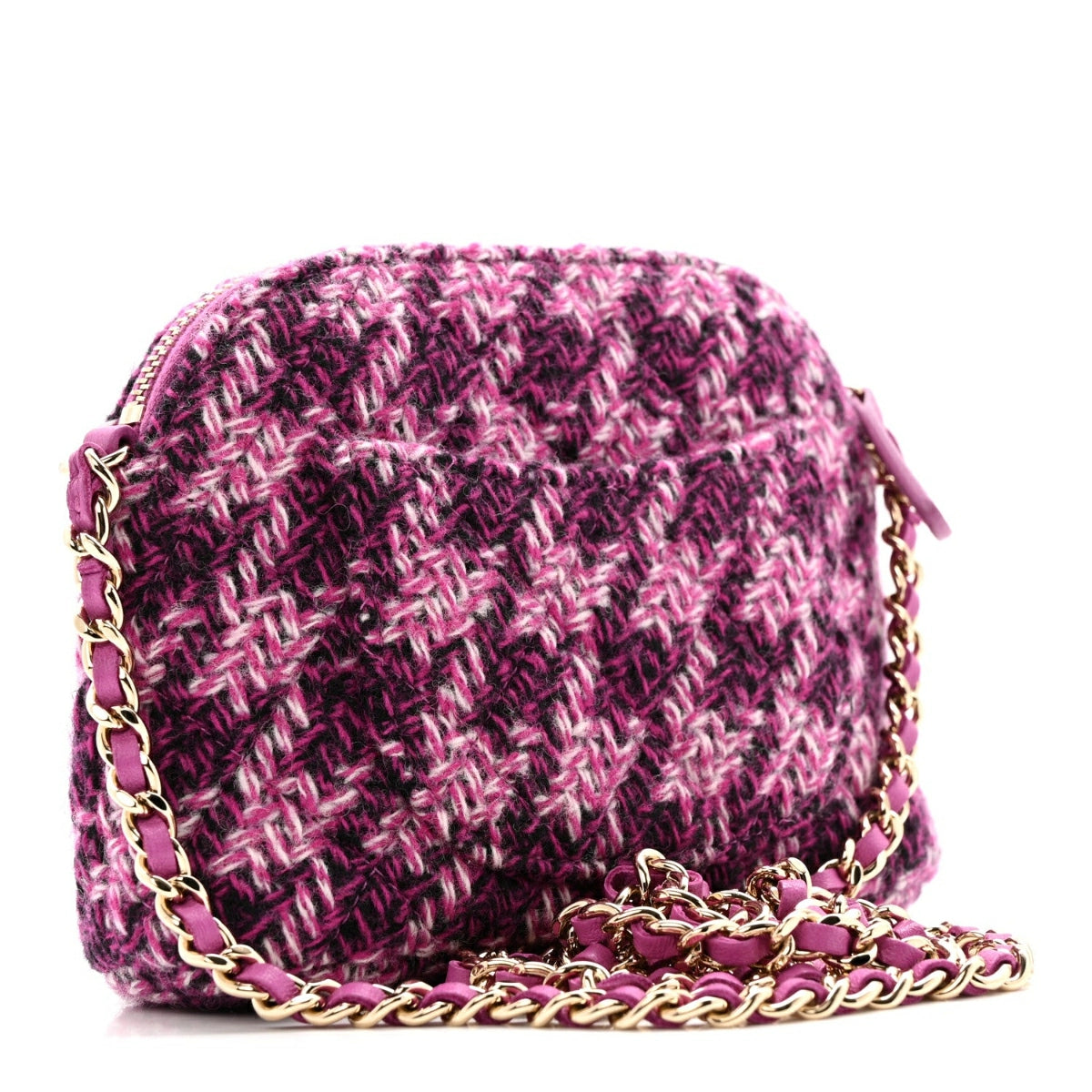 Tweed Quilted Mini Clutch With Chain Purple