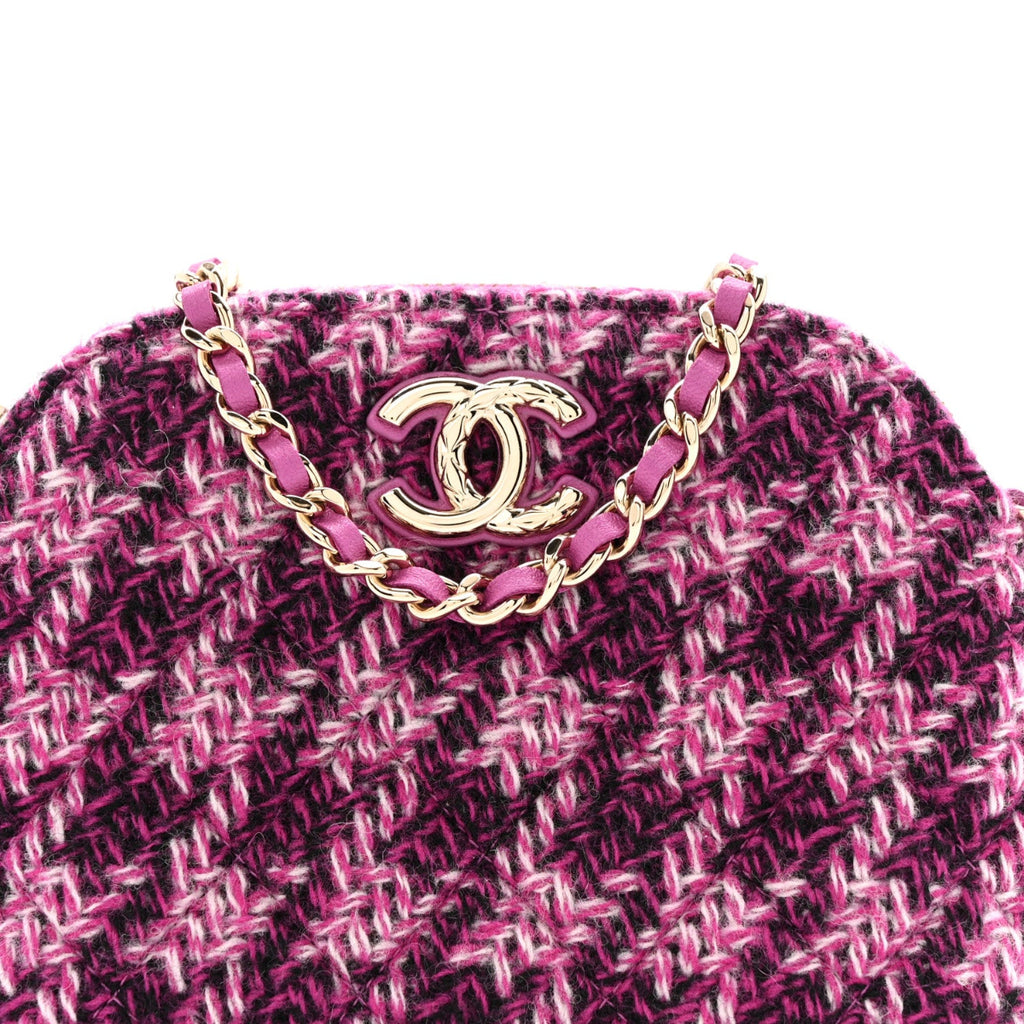 Tweed Quilted Mini Clutch With Chain Purple