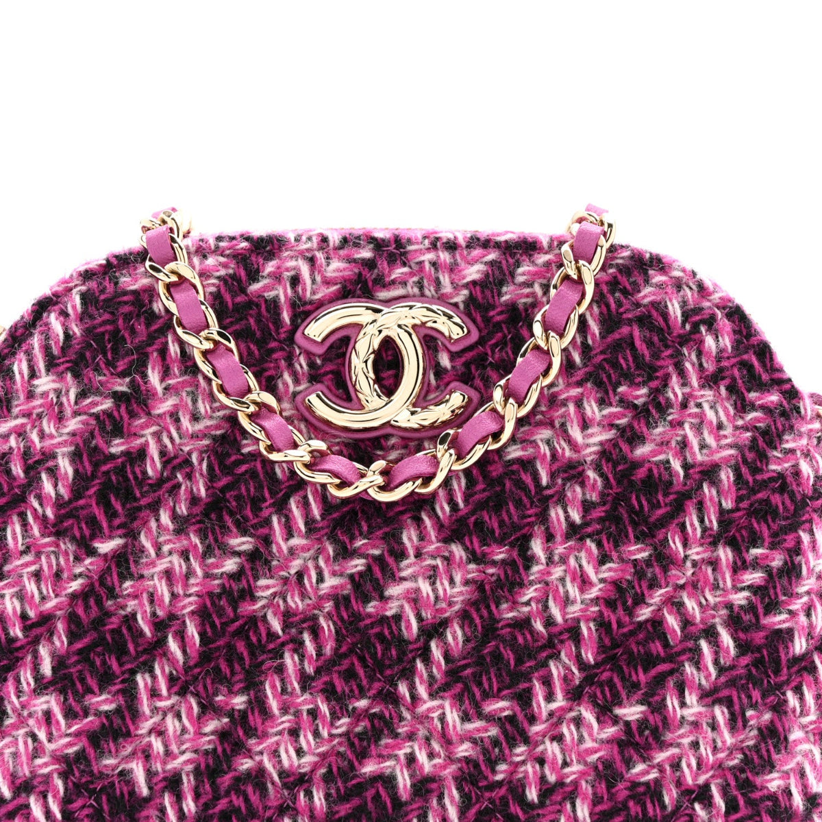 Tweed Quilted Mini Clutch With Chain Purple