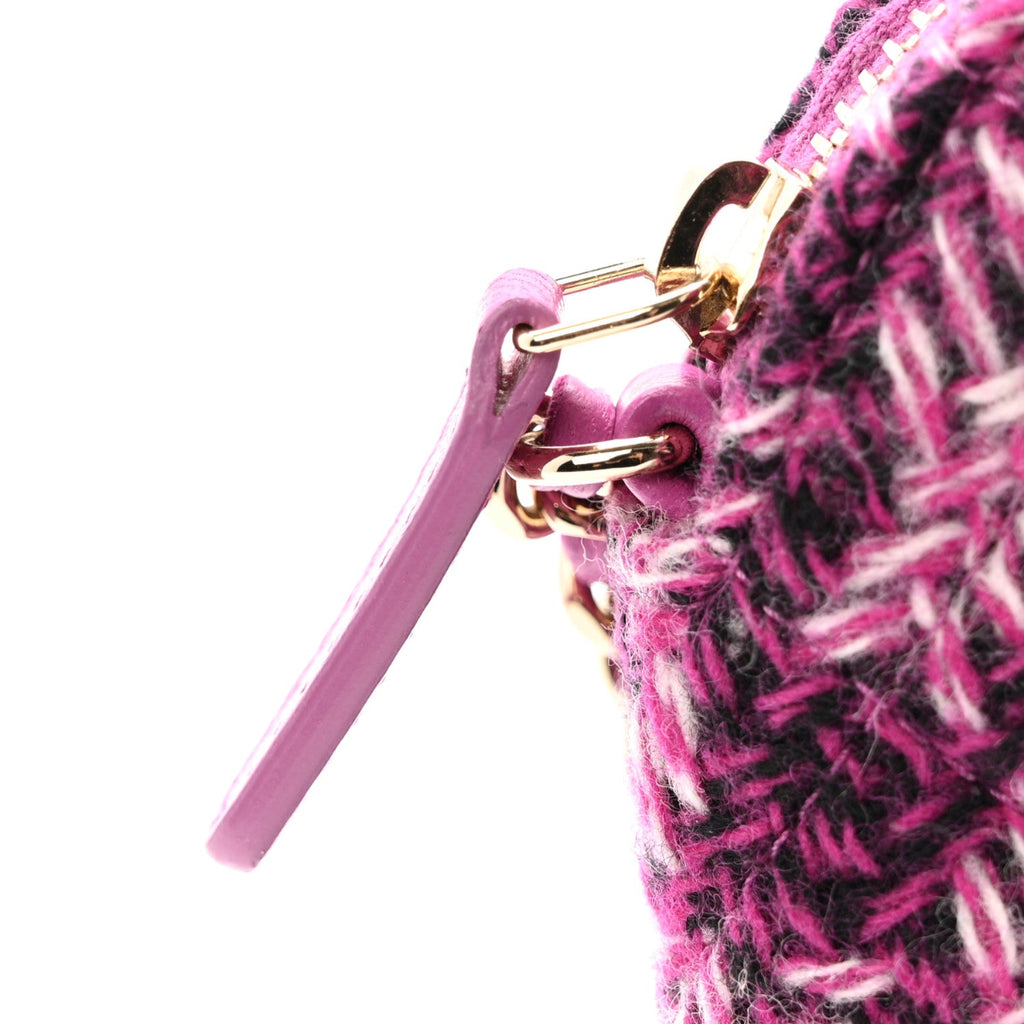 Tweed Quilted Mini Clutch With Chain Purple