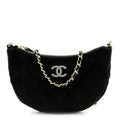 Velvet Crystal Quilted Chain Hobo Black
