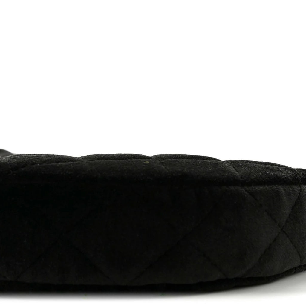 Velvet Crystal Quilted Chain Hobo Black