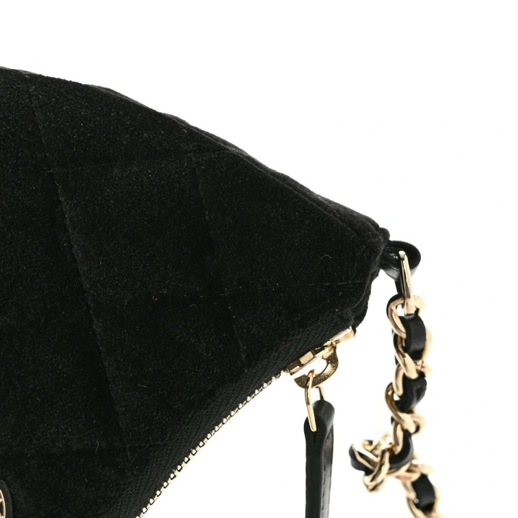 Velvet Crystal Quilted Chain Hobo Black