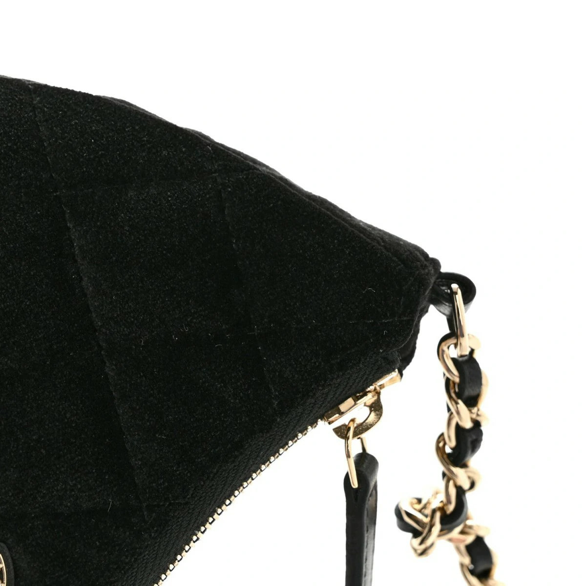 Velvet Crystal Quilted Chain Hobo Black