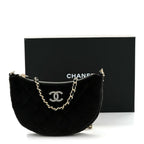 Velvet Crystal Quilted Chain Hobo Black