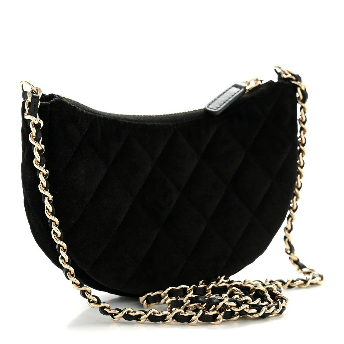 Velvet Crystal Quilted Chain Hobo Black