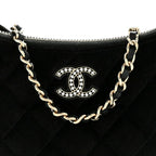 Velvet Crystal Quilted Chain Hobo Black