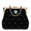 Velvet Diamante Quilted Kiss Lock Clutch Black