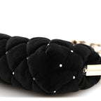 Velvet Diamante Quilted Kiss Lock Clutch Black