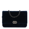 Velvet Quilted Boy Wallet On Chain WOC Blue