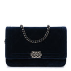 Velvet Quilted Boy Wallet On Chain WOC Blue