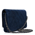 Velvet Quilted Boy Wallet On Chain WOC Blue