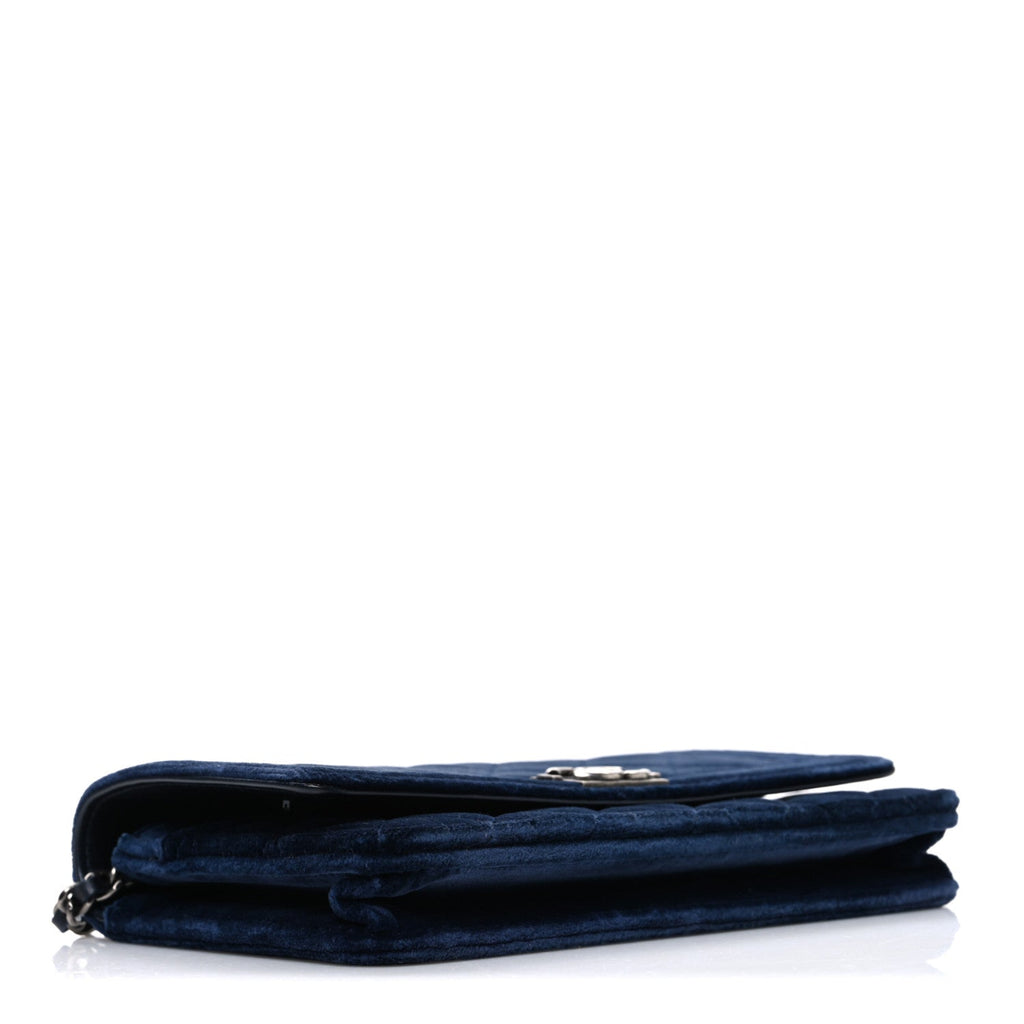 Velvet Quilted Boy Wallet On Chain WOC Blue