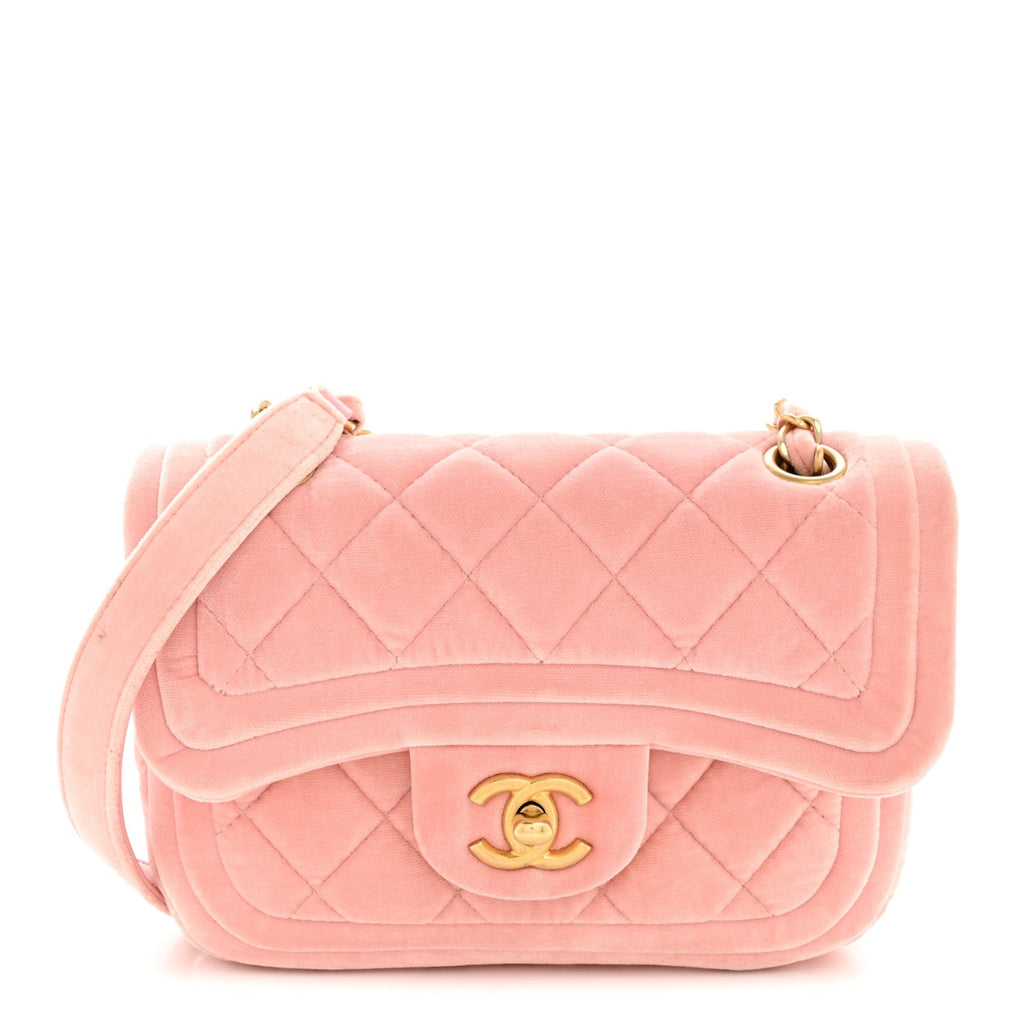 Velvet Quilted Mini Flap Pink