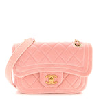 Velvet Quilted Mini Flap Pink