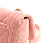 Velvet Quilted Mini Flap Pink