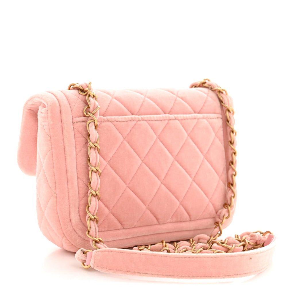 Velvet Quilted Mini Flap Pink