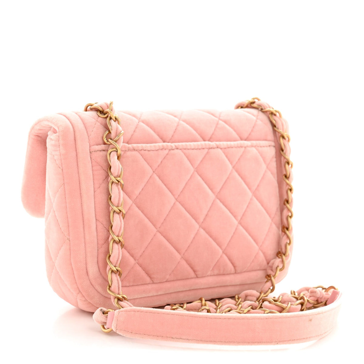 Velvet Quilted Mini Flap Pink